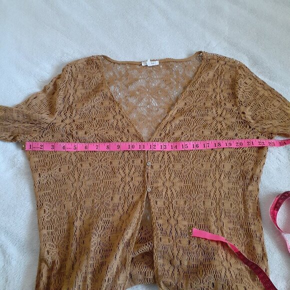Maurices Women's Size Large Brown Tan Crochet Button Bohemian Duster Cardigan - Picture 10 of 12